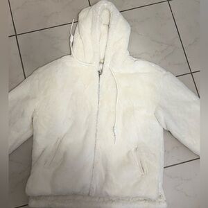 Plush White Faux-Fur Hooded Jacket - Women's Teddy Coat